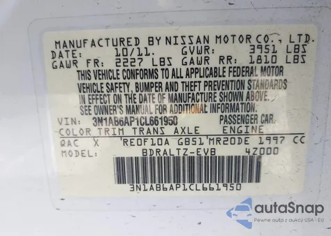 2012 Nissan Sentra 2.0 Sr из США, поврежденный, VIN 3N1AB6AP1CL661950